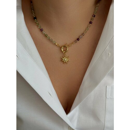 Колье Strekoza Collection, флюорит, длина 43 см, фиолетовый