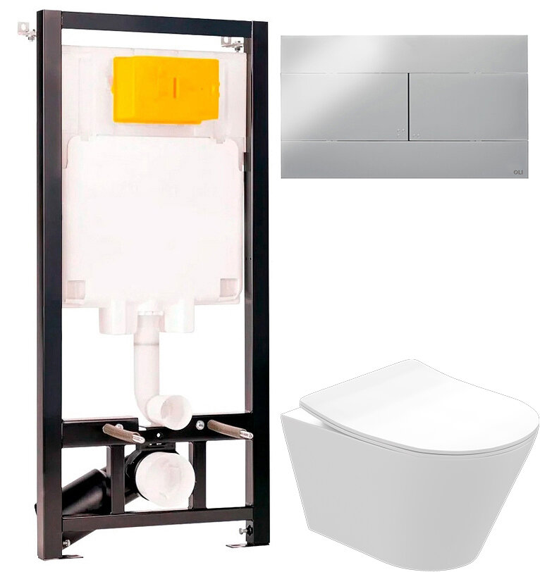 Комплект Унитаз подвесной STWORKI Вестфолл S08401WH + Инсталляция OLI 80 ECO Sanitarblock mechanic 3 в 1 с кнопкой смыва