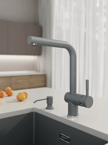 Изображение товара Смеситель на кухню для мойки из камня Grandex Aqua BASIC-L, серый бетон, нержавеющая сталь