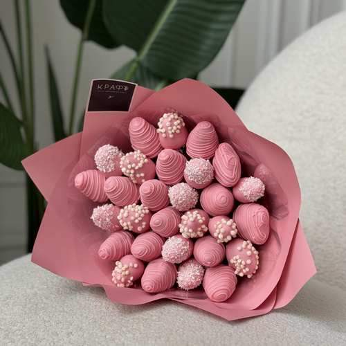 Изображение товара Букет Цветочный бар "Крафт" "Восторг М", клубника в шоколаде, розовый