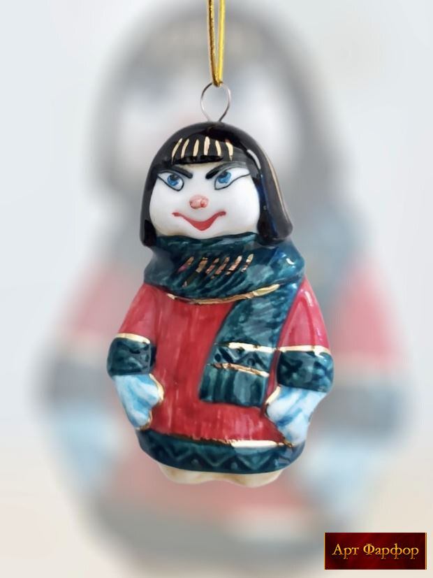 Елочная игрушка Чукча, фарфор, ручная роспись, Лефортовский фарфор