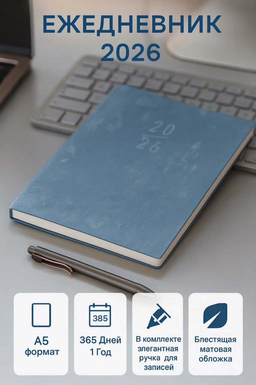 Ежедневник 2026 «Стиль нового года» А5, экозамша, с ручкой, планер на 12 месяцев