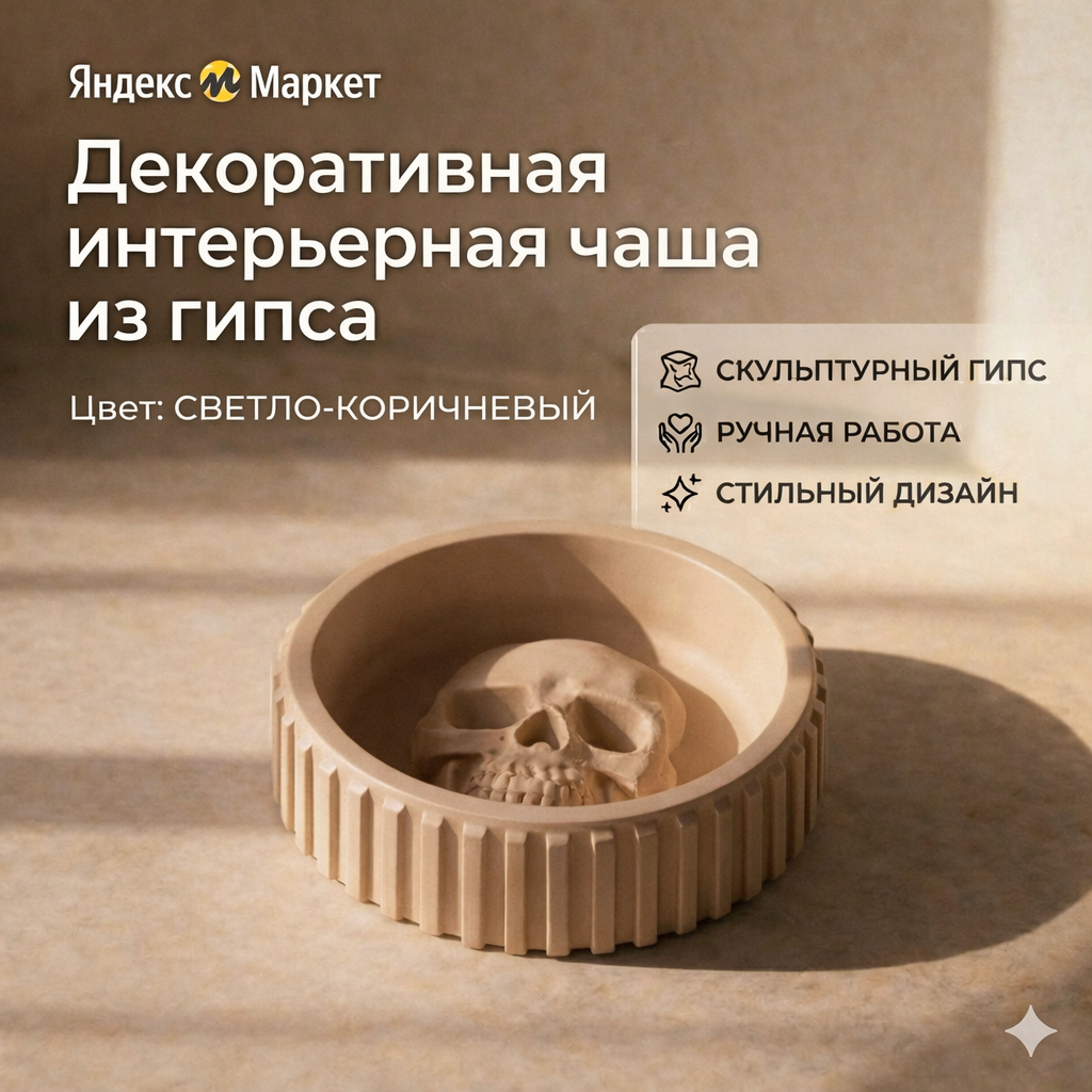 Декоративная интерьерная чаша из скульптурного гипса с рельефным элементом