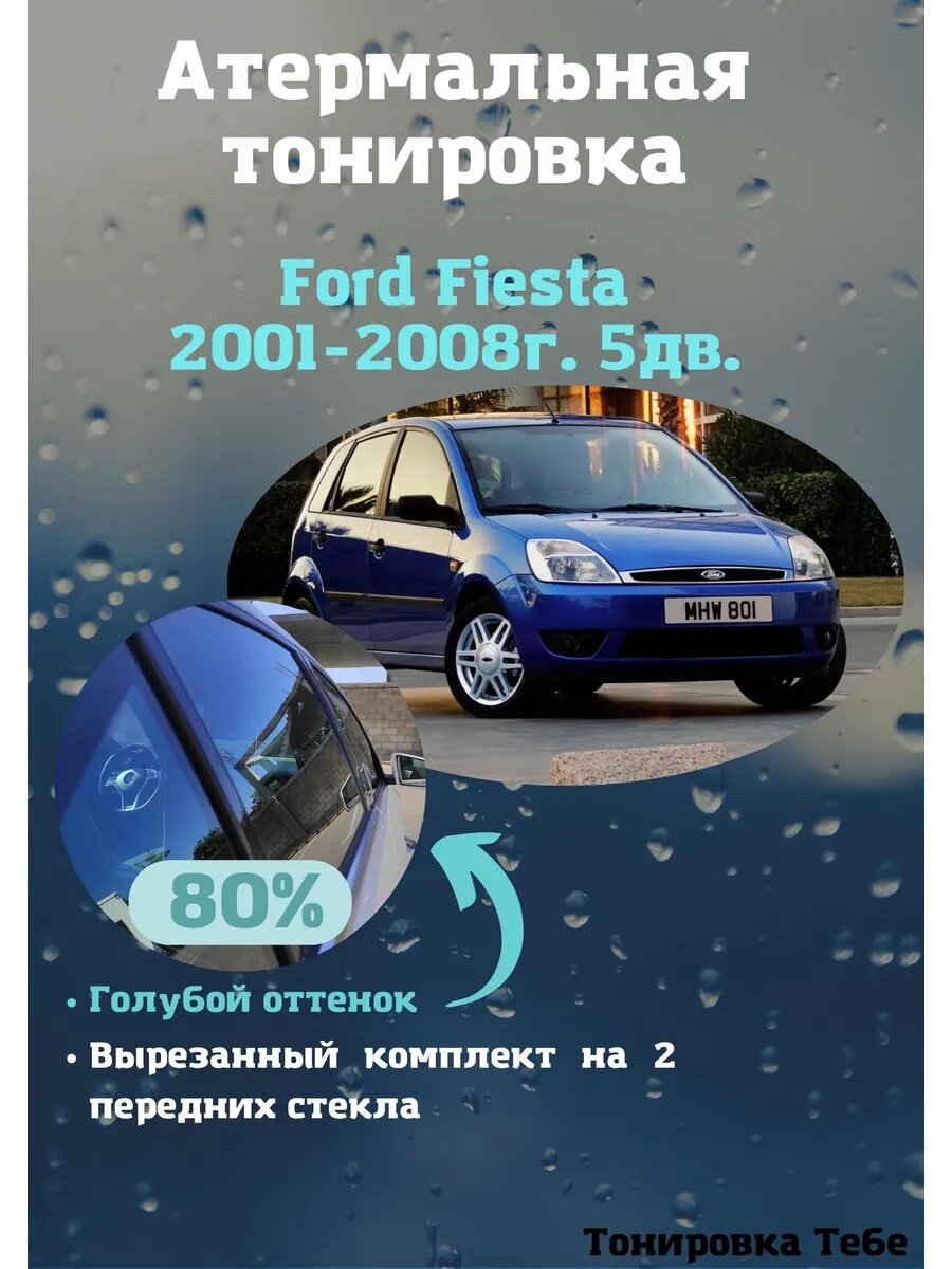 Термо тонировка для Ford Fiesta 2001-2008 5d 80% голубая