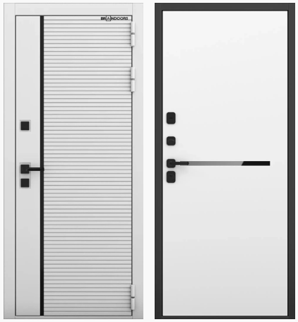 Входная дверь PIANO WHITE с внутренней панелью 073- Аляска, размер по коробке 960х2050, левая.