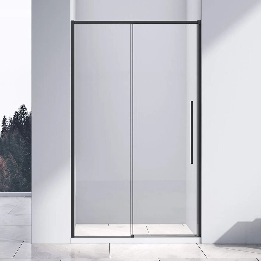 Душевая дверь в нишу Vincea Slim-N VDS-4SN120CLB стеклянная раздвижная 120 см с черным профилем одностворчатая итальянская