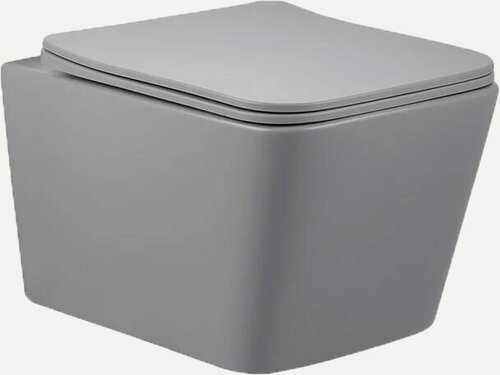 Изображение товара Унитаз подвесной Vincea Q-Line VT1-12MG с микролифтом, безободковый, без бачка, антивсплеск, фарфоровый, серый, матовый, глянцевый, прямоугольный, сиденье для унитаза в комплекте