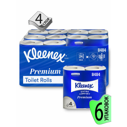 фото Туалетная бумага kleenex premium extra comfort 8484 ( клинекс премиум экстра комфорт ) / четырёхслойная , 6 упаковок ( 24 рулона )