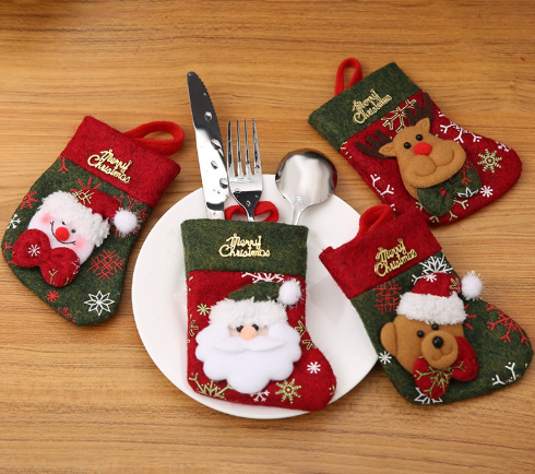 Рождественское украшение /Рождественские носки с изображением Деда Мороза, оленя, в наборе 2 штуки — фото 1