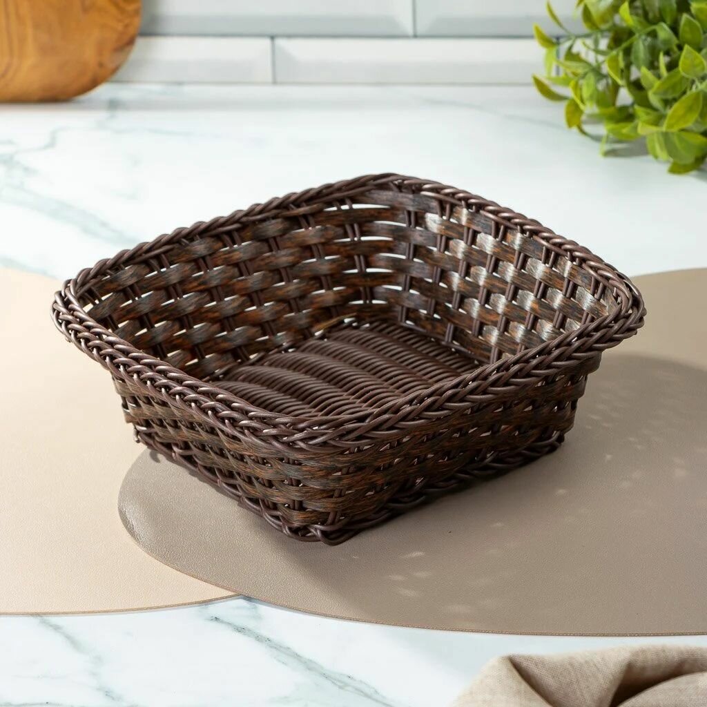 Корзина плетеная для хранения квадратная декоративная 23х23х8 см