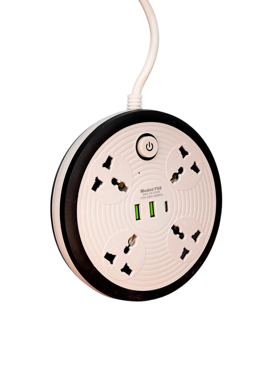 Удлинитель круглой формы 2 USB 1 Type-c, Черный универсалний — фото 1