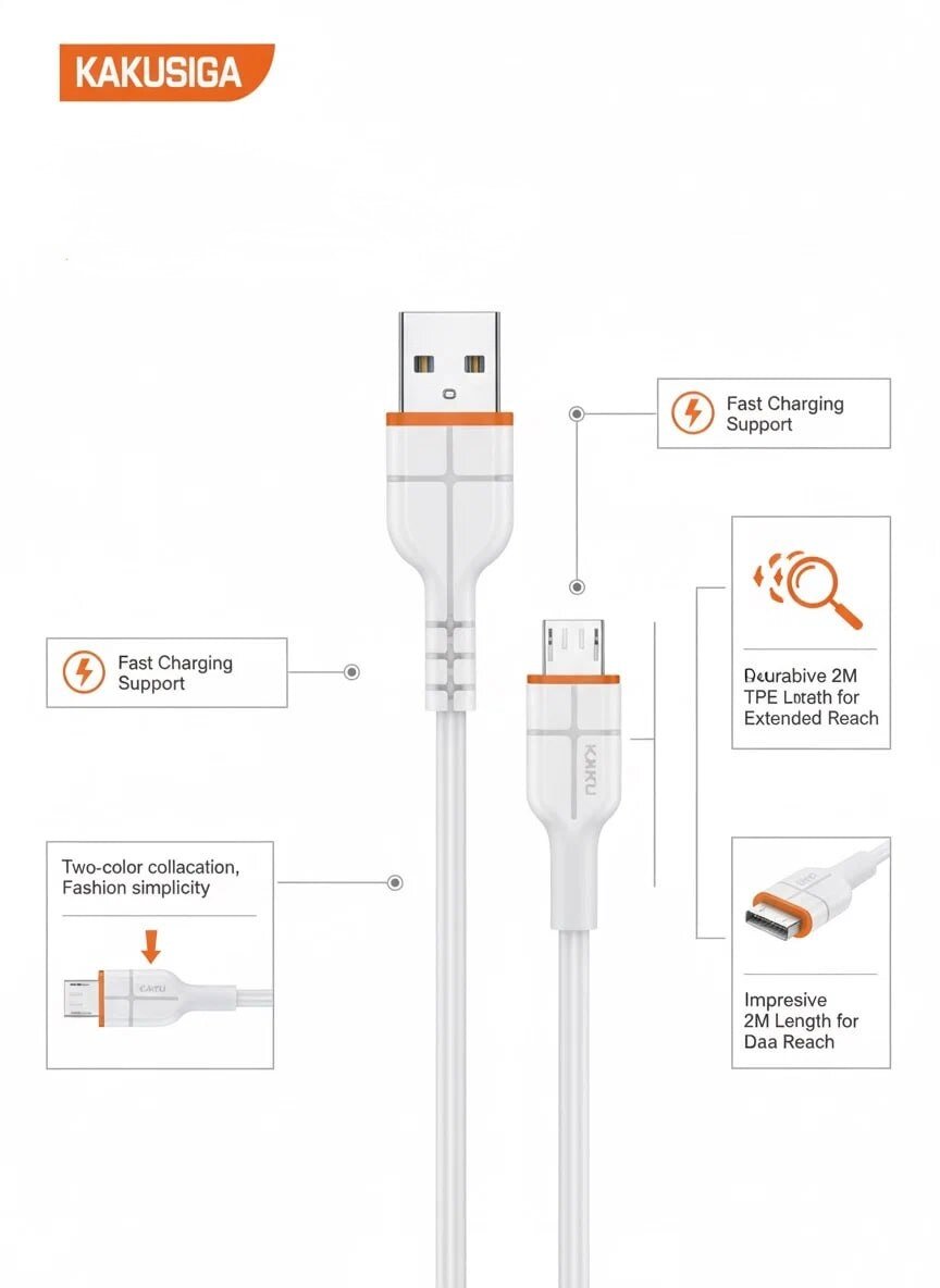 Кабель KAKUSIGA, 2 м, для питания, плоский, малодымный, белый — фото 1