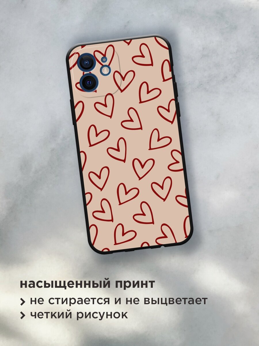 Черный матовый чехол на Apple iPhone 12 mini / Айфон 12 Мини с принтом "Little hearts doodles 1 - 14 февраля" — фото 1