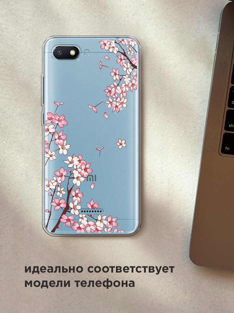 Чехол на Xiaomi Redmi 6A / Сяоми Редми 6А с принтом "Ветви сакуры 1", прозрачный — фото 1