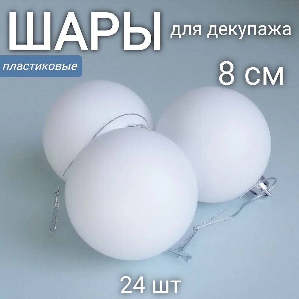 Набор елочных шаров для декупажа d 8 см пластик цвет белый 24 шт.