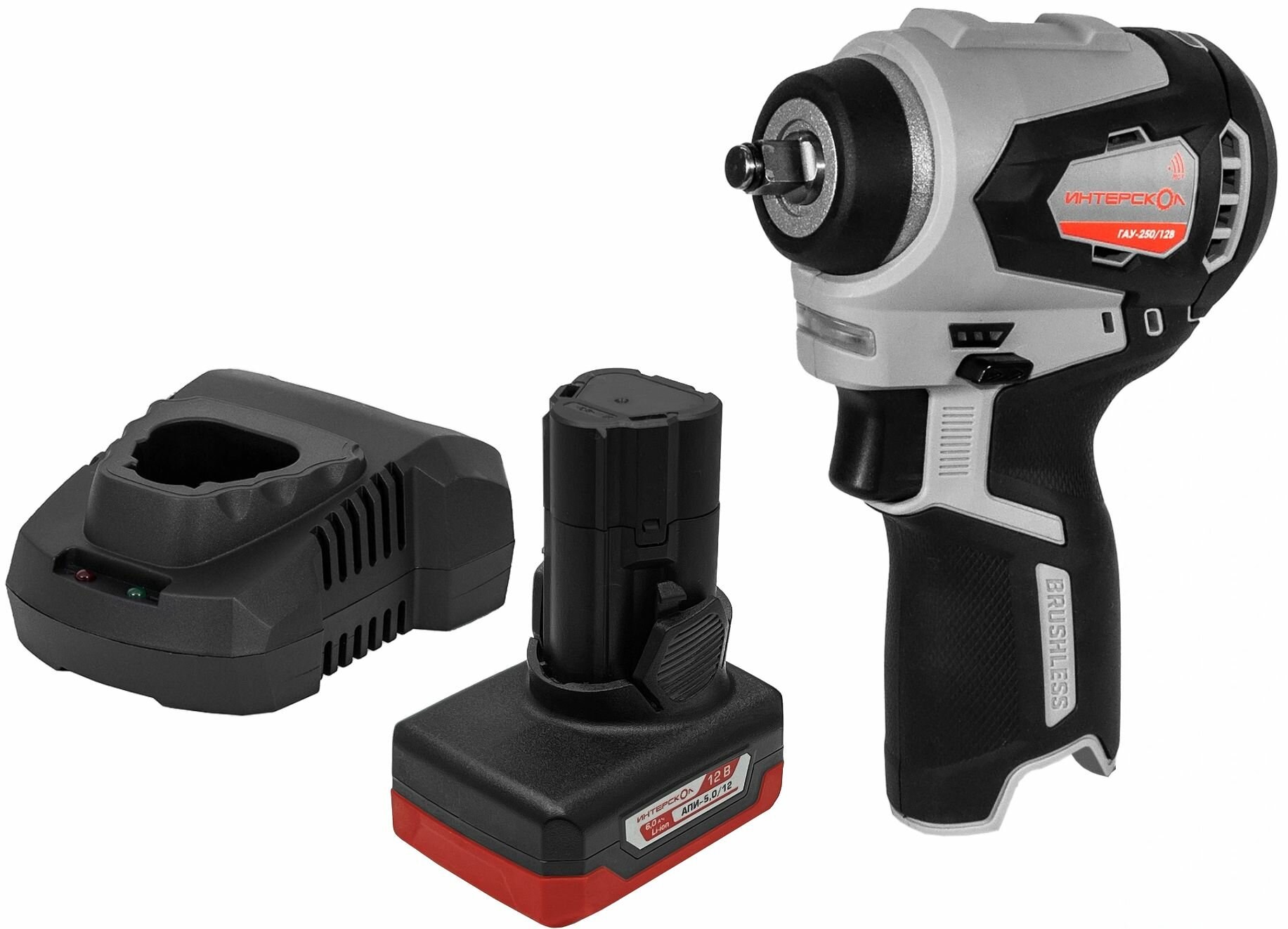 Аккумуляторный ударный гайковерт ИНТЕРСКОЛ ГАУ-250/12ВЭ 12 В 250 Нм 3200 уд/мин с АКБ 5 Ач и ЗУ (804.1.0.70-B5C)