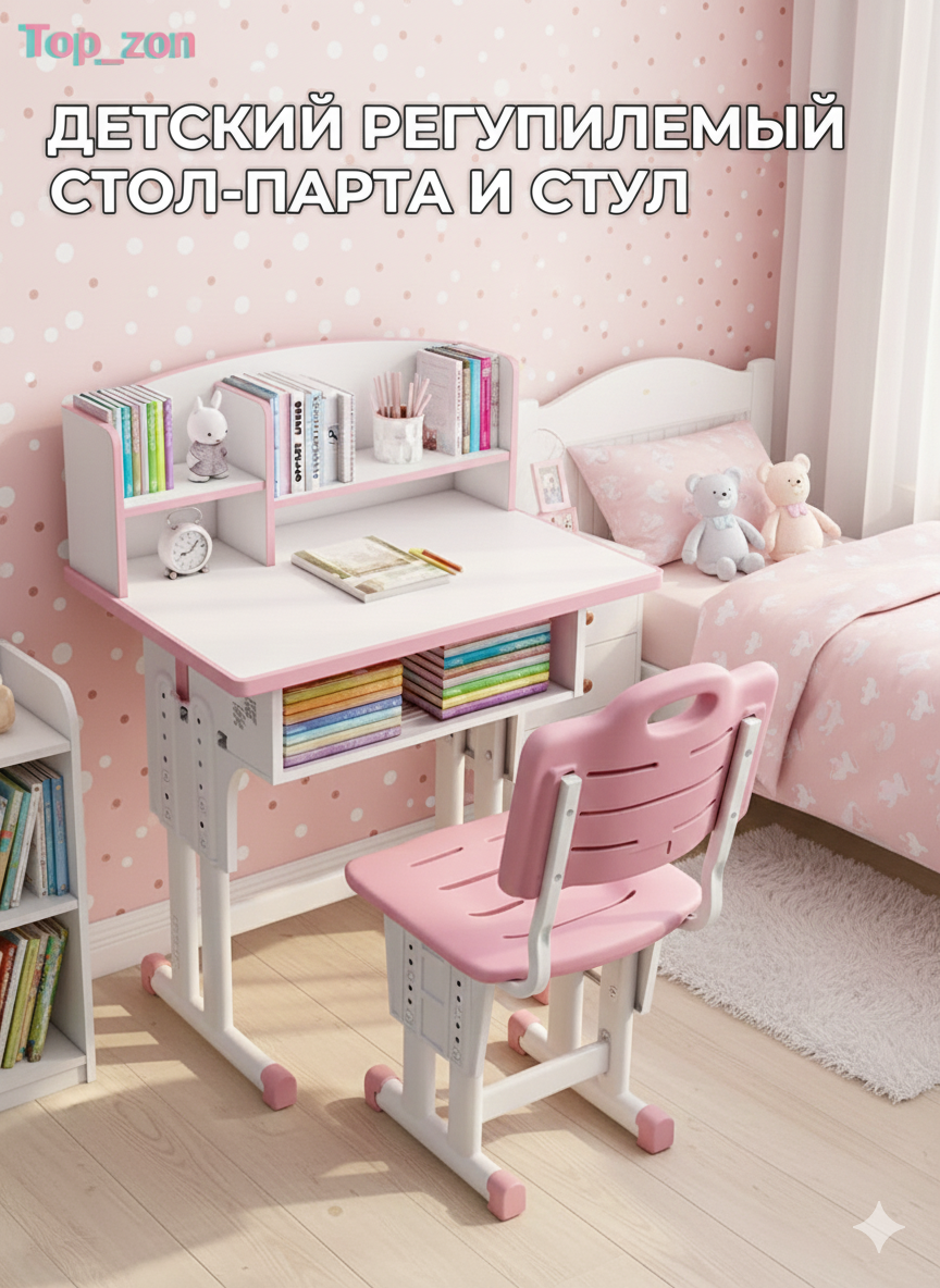 Детская регулируемая парта со стулом, школьный, металлический стол, для дома и учебы
