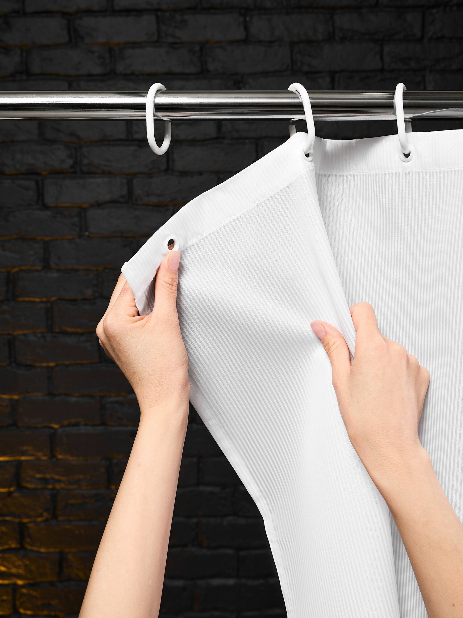 Штора для ванной, 180х200, тканевая, кольца в комплекте, с утяжелителем — фото 1