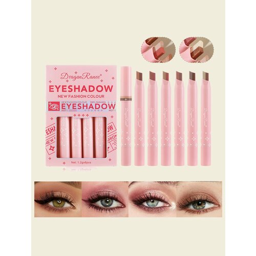 Тени-карандаши для век Dragon Ranee 2в1, набор из 6 штук