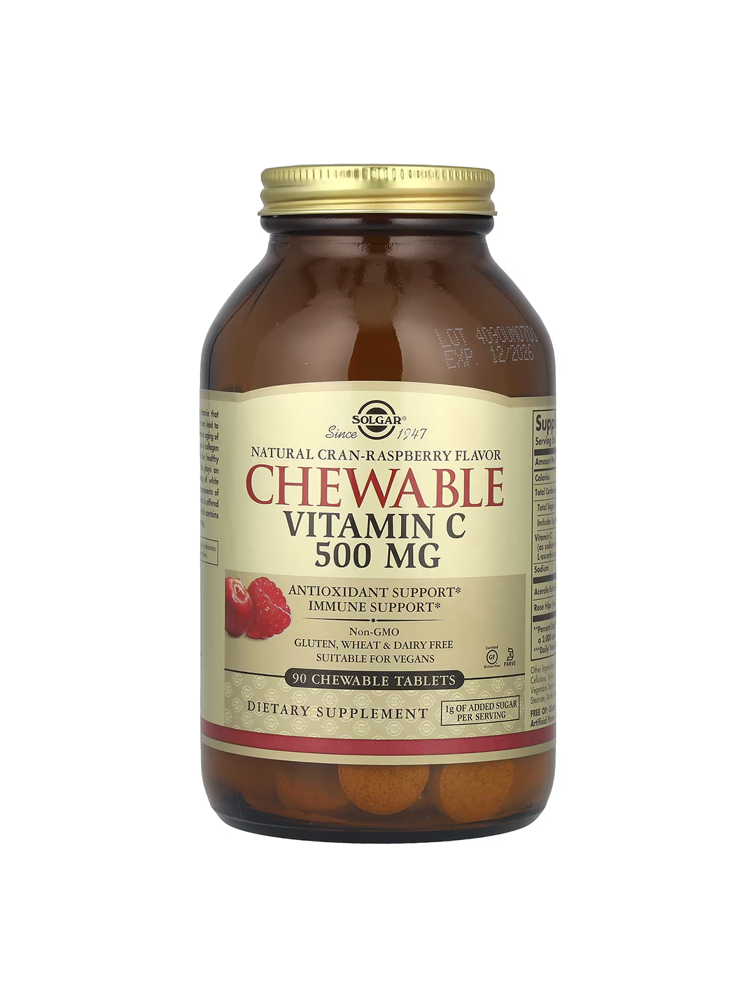 Витамин С 500мг Solgar со вкусом малины – иммунитет, 90 таблеток — фото 1