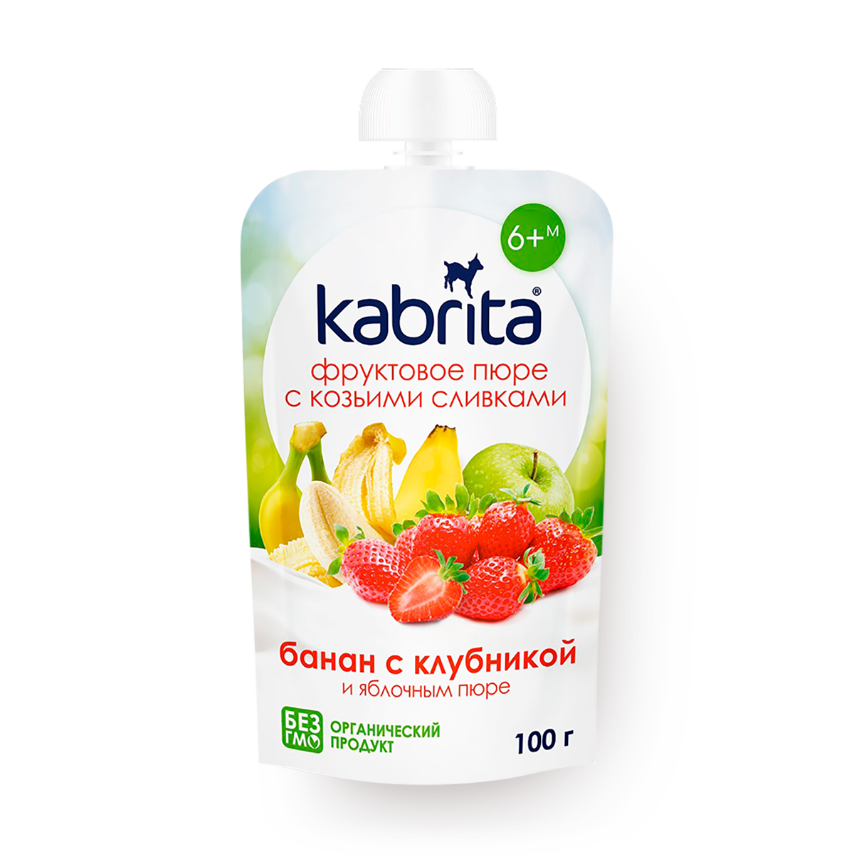 Пюре фруктовое Kabrita Банан-клубника-яблоко с козьими сливками с 6 месяцев