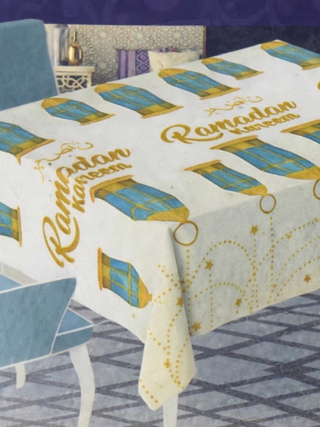 Праздничная скатерть на стол, Рамадан, тонкий полиэстер 100%, гладкая поверхность, 140 х 180 см