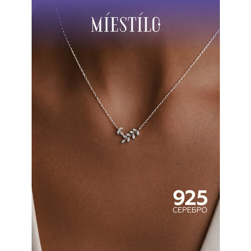 фото Колье miestilo, серебро, 925 проба, родирование, фианит, длина 45 см., серебристый, белый, серый