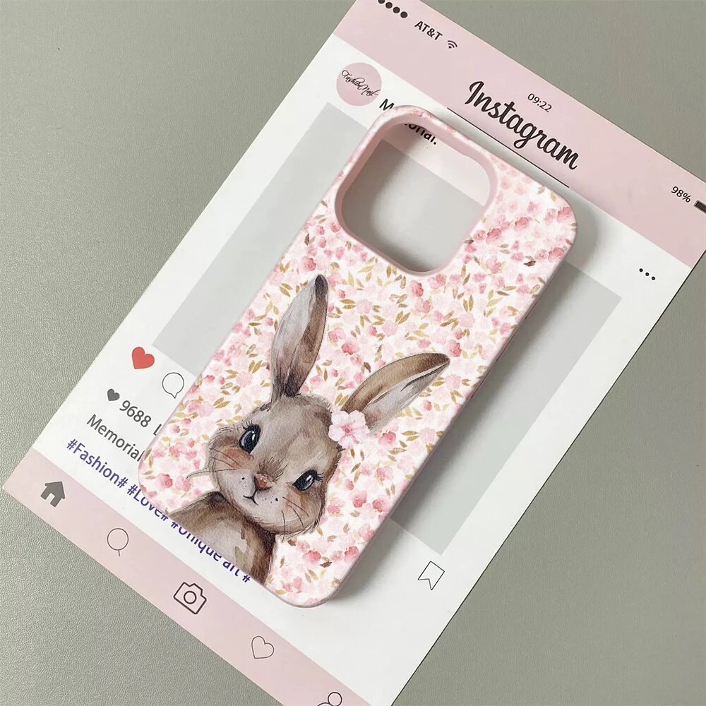 Чехол для iPhone 15 Pro Max с цветочным принтом и кроликом, Pink-WQCS225, For iphone 15 ProMax