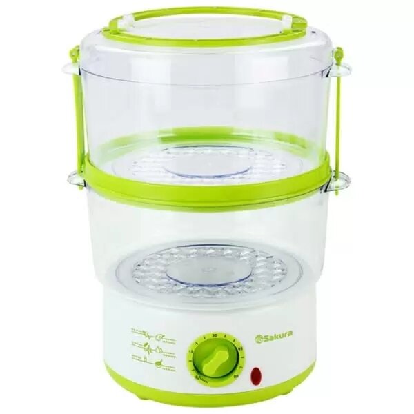 Пароварка электрическая Sakura SA-7213GR 2ч (5,0л) 500Вт бел/зел
