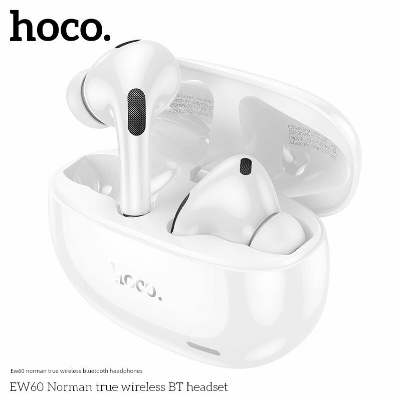 Наушники HOCO EW60 Plus с шумоподавлением, белые, подключение к двум устройствам, 4-часовая батарея, удобная посадка