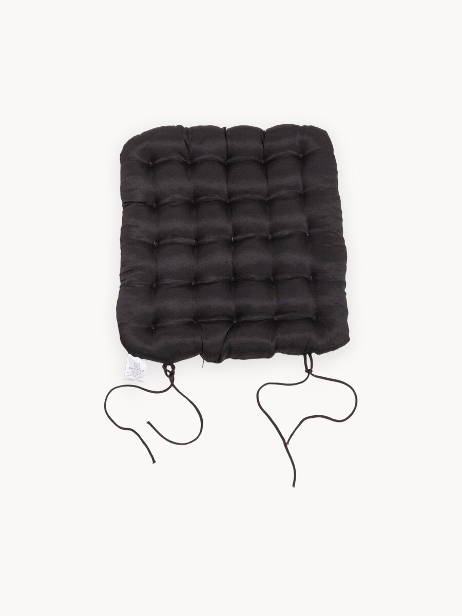 Подушка на стул BIO-TEXTILES "БИО" чёрная с завязками 40*40 с лузгой гречихи ортопедическая сидушка на сиденье