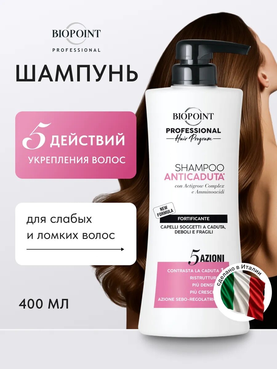 Шампунь для волос женский BIOPOINT PROFESSIONAL укрепляющий для ослабленных и поврежденных волос 400 мл