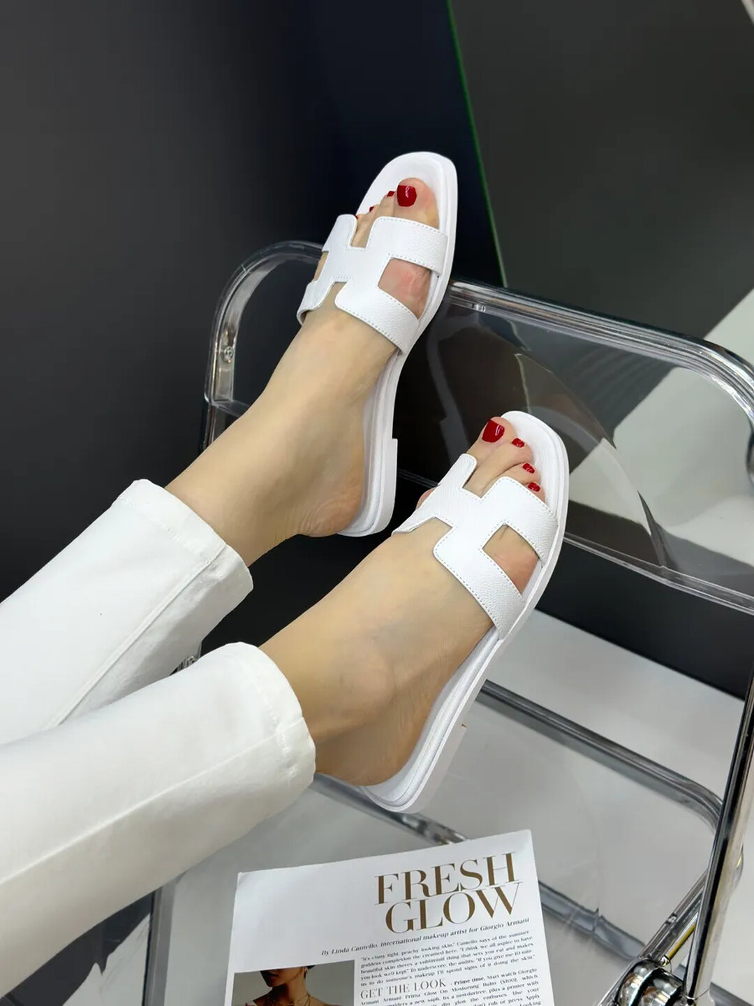 Шлёпанцы Hermes, размер 38, белый