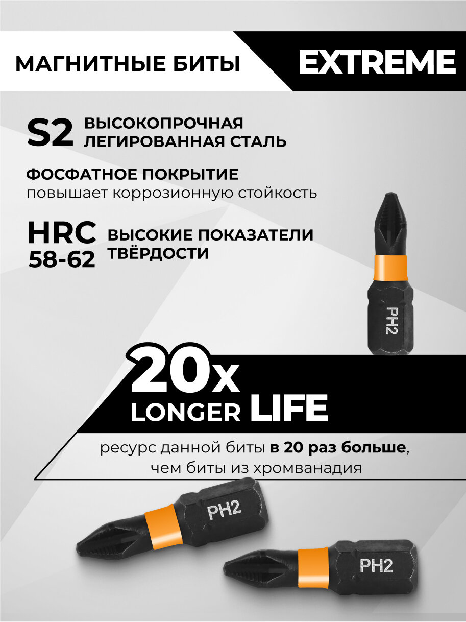 Биты магнитные S2 PH2 x 25 мм 10 шт RAGE by VIRA — фото 1