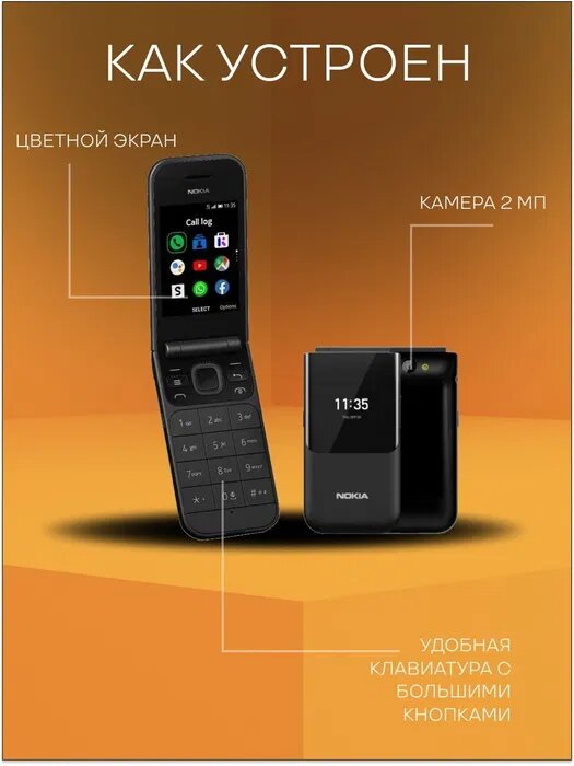 Кнопочный телефон Nokia 2720 Flip TA-1170DS , две SIM-карты Black — фото 1
