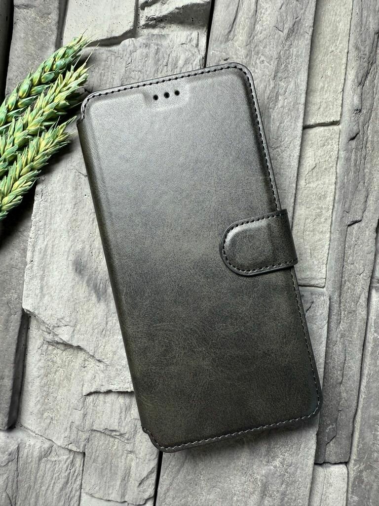 Чехол книжка для Realme C71 кожаный с магнитной застежкой ( Реалми С71 ) с хлястиком, с функцией подставки, черный