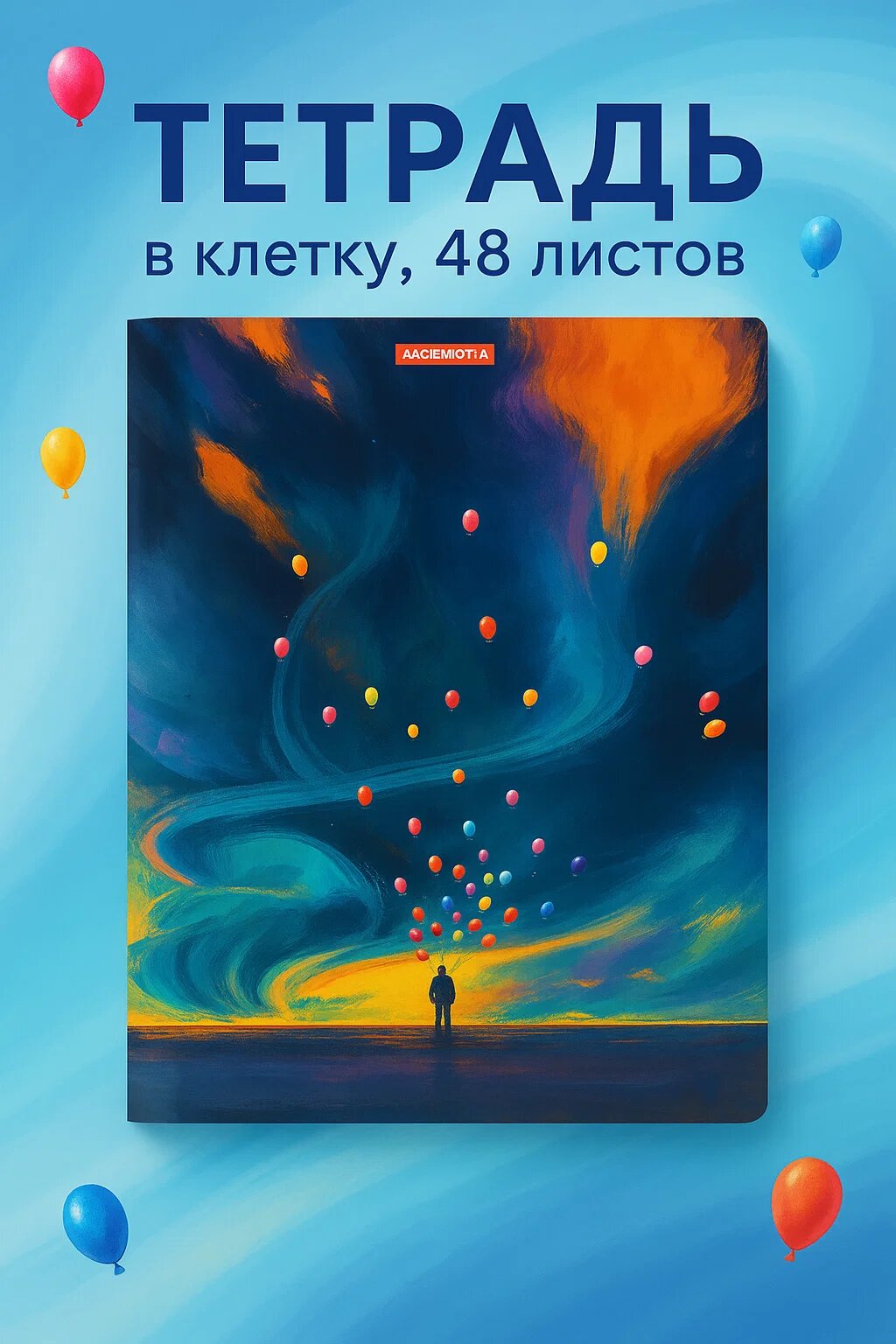 Тетрадь в клетку, 48 листов, A5, мягкая обложка — «Balloon Sky / Воздушный поток»