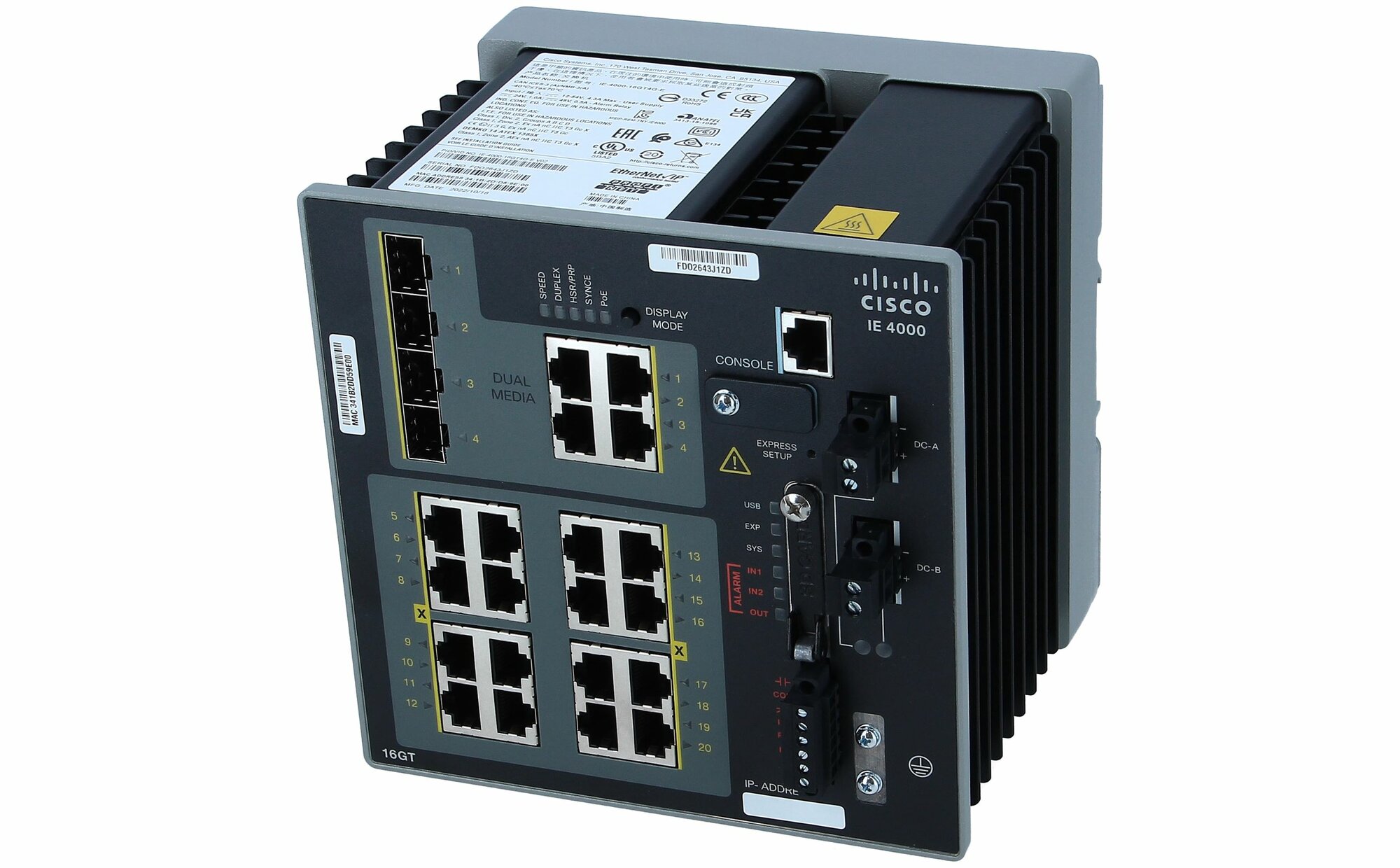 Коммутатор IE-4000-8GT8GP4G-E IE4000 switch with 8 GE Copper, 8 GE PoE+ and 4 GE combo uplink ports