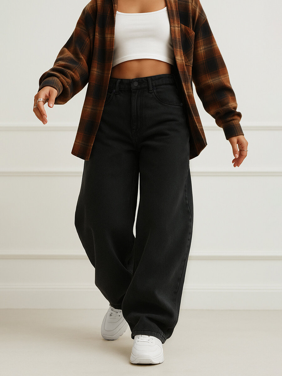 Джинсы багги Happyfox Осень-зима 2025, размер 29, черный