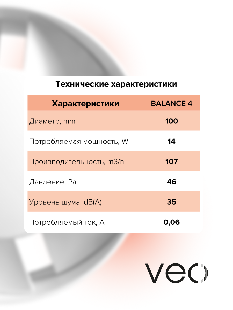Вентилятор канальный 100 мм BALANCE 4, осевой, 107 м3/ч, настенный монтаж, 35 Дб, вытяжка в ванную, туалет, кухню, VEO — фото 1