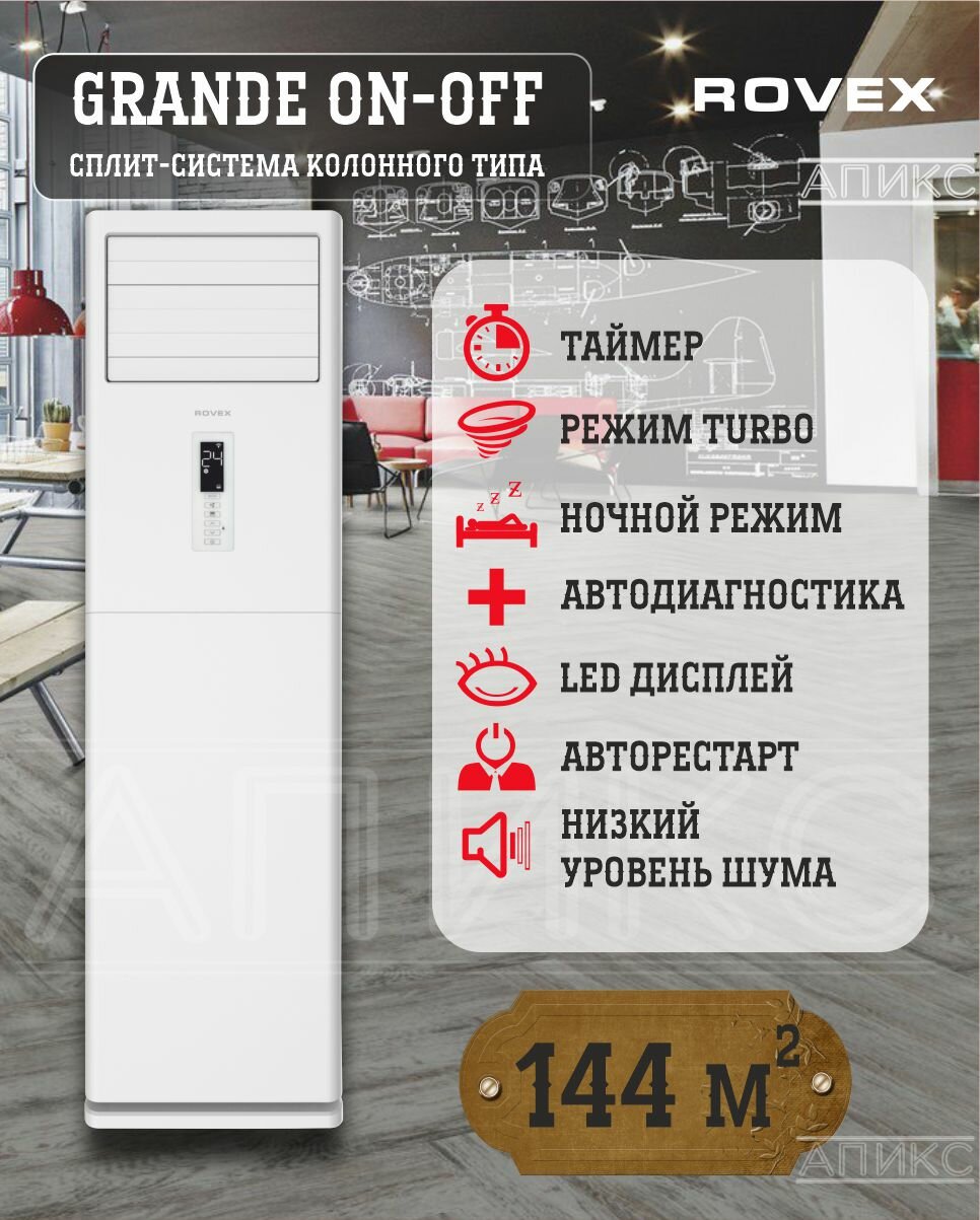 Сплит-система Rovex RFS-48HR4, колонный тип, белый, площадь 144м², мощность 48BTU