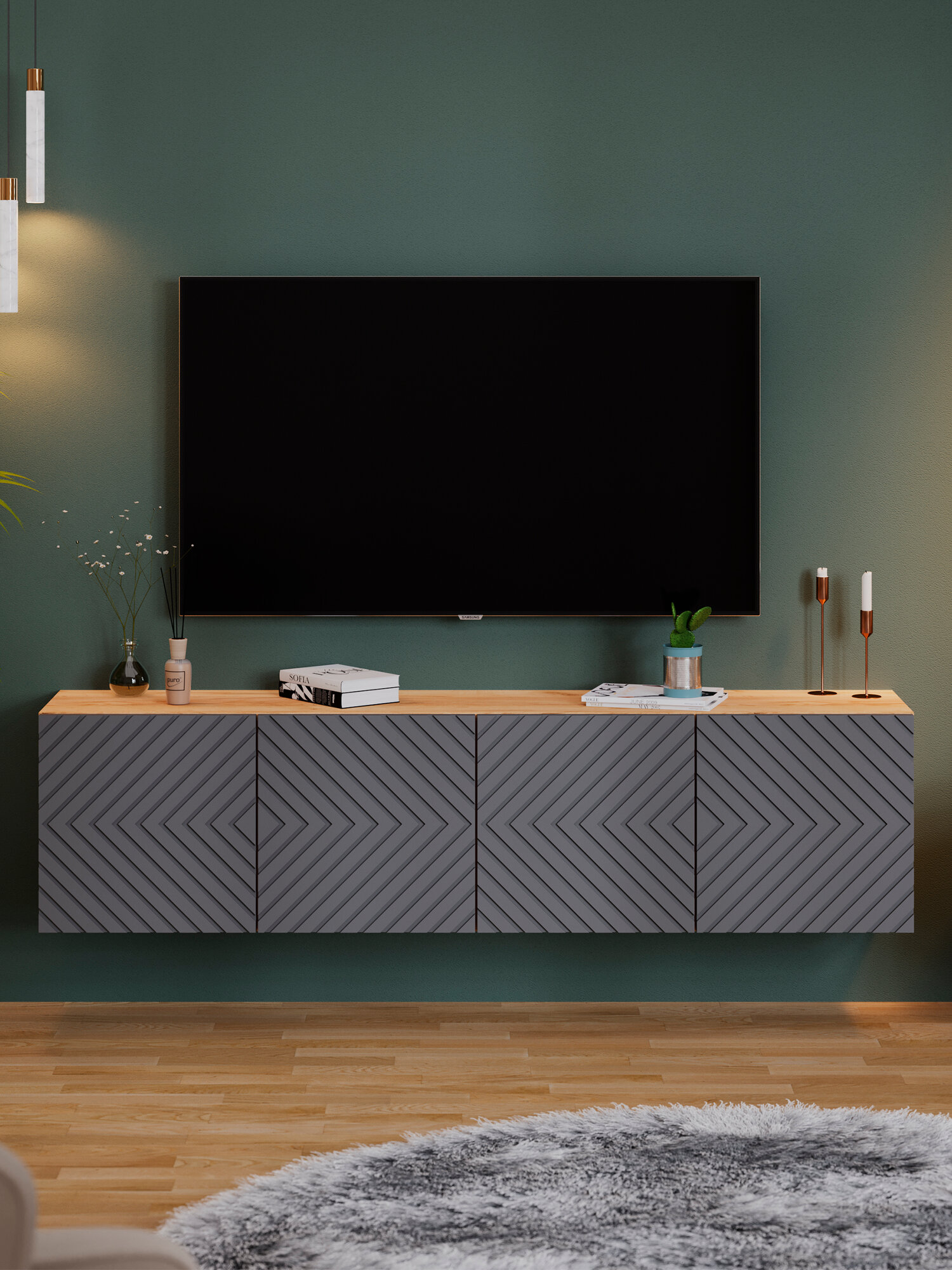 Тумба под телевизор, Танго Тип 1, Дуб Крафт Золотой, Холст Вулкан