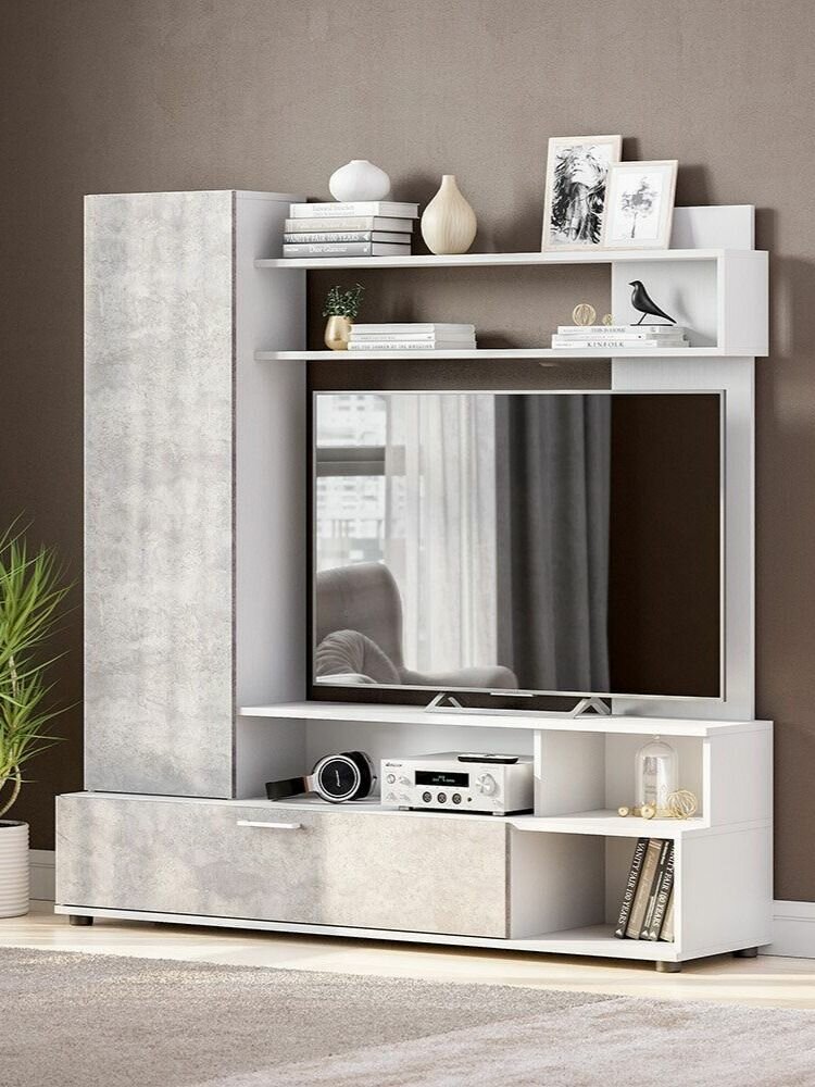 ARNIKA Стенка в гостиную "Молли", 150х38х153 см, белый/цемент светлый