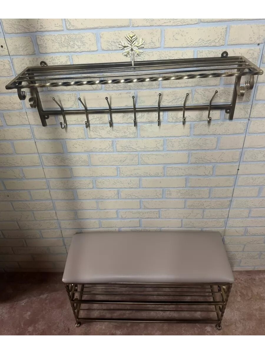 Кованая прихожая, вешалка + банкетка, Студия кованой мебели Нива, цвет слоновая кость/античная бронза — фото 1