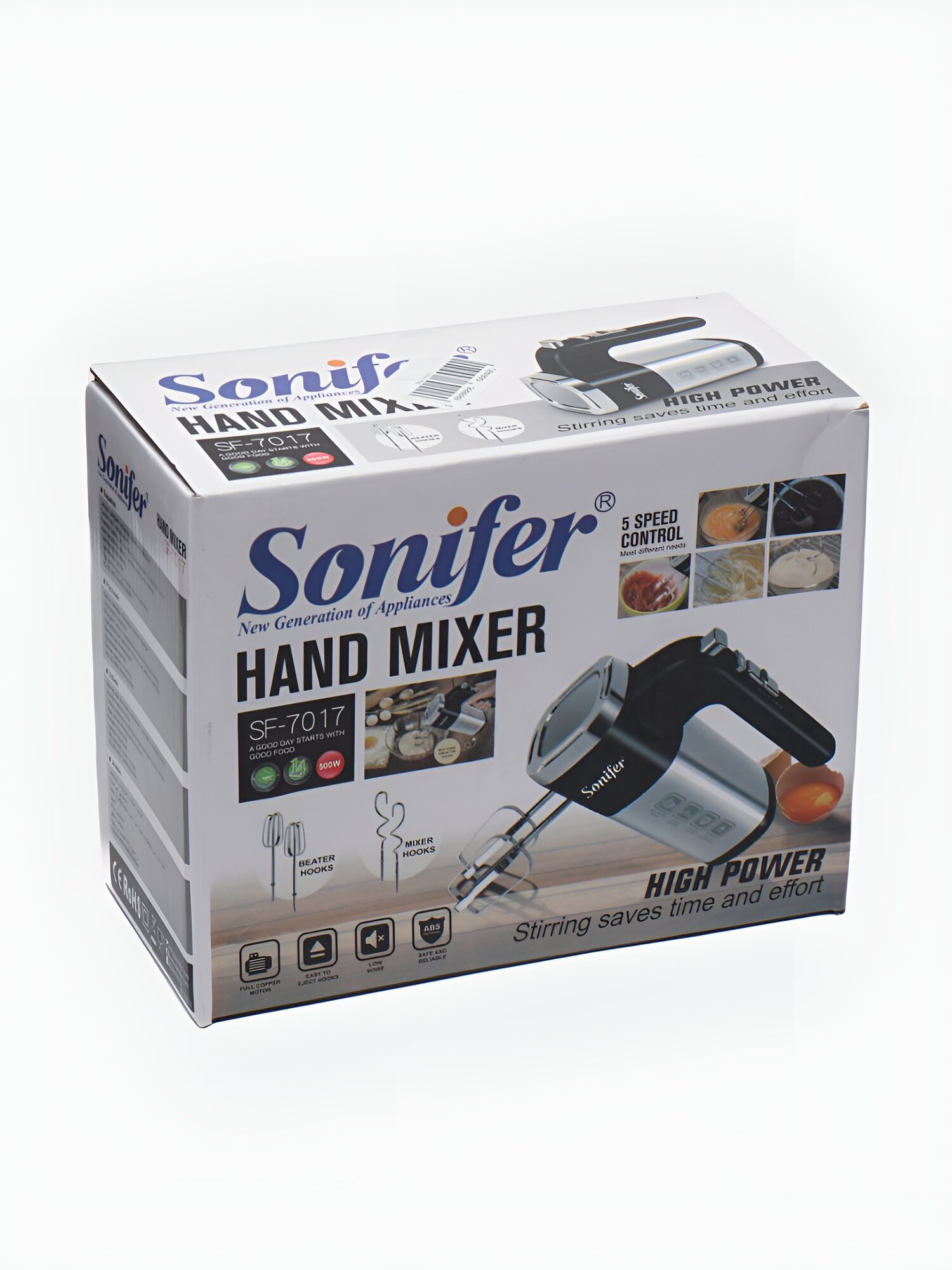 Миксер кухонный Sonifer SF-7017, пластик/нержавеющая сталь, 220Вт, 5скоростей, удобый миксер Ручной миксер