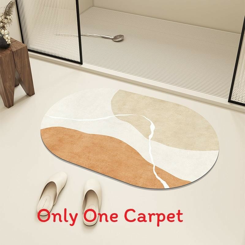 Waterabsorbing silicone diatom bathroom rug with stylish print for home use and vanity space warm purple 40x60 cm