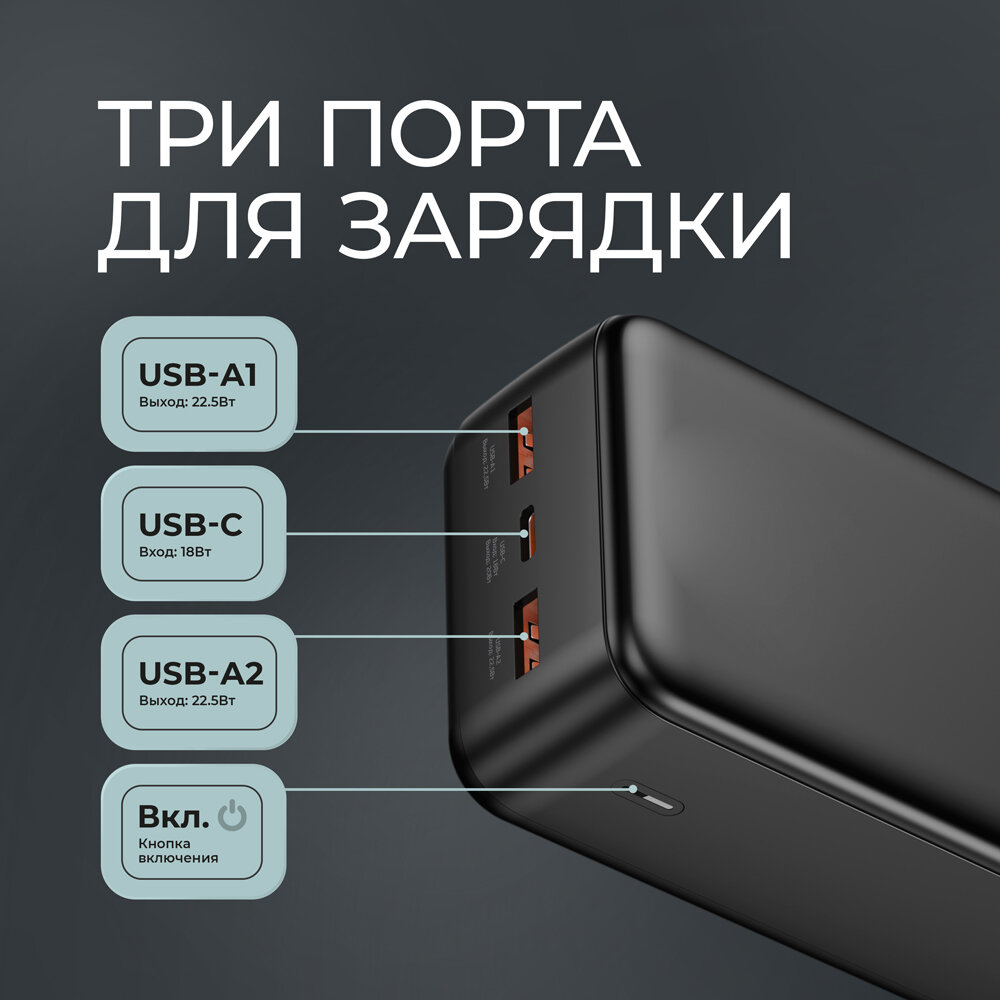 Внешний аккумулятор NRG Turbo V4 30000 мА-ч, дисплей, powerbank черный, Deppa, 33683 — фото 1