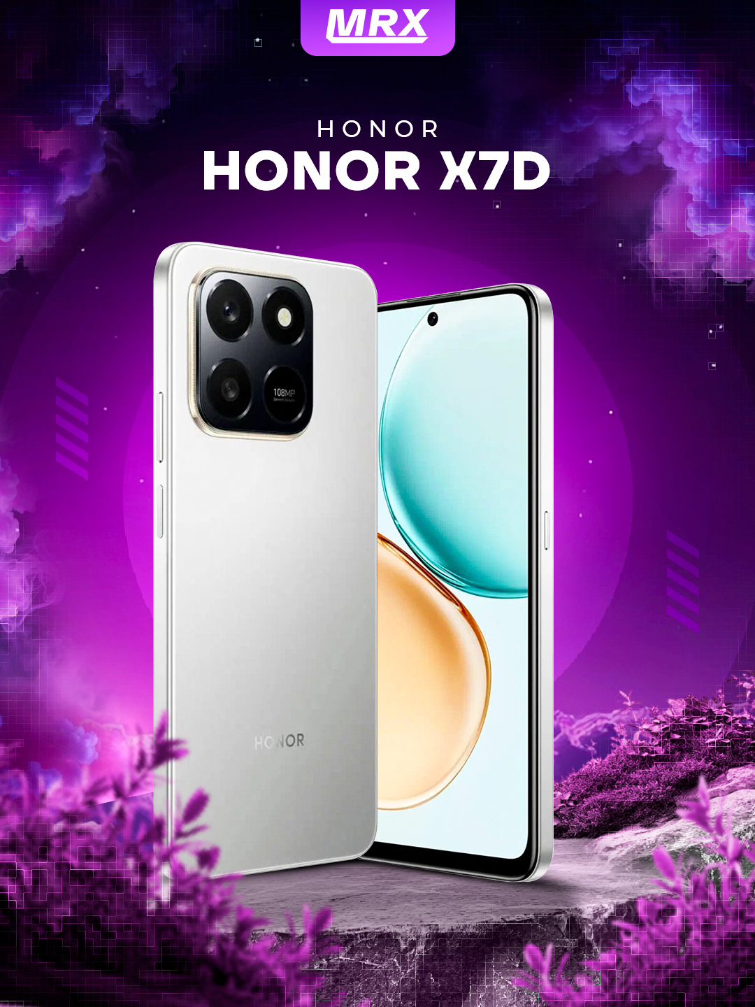 Смартфон Honor X7d 4G, камера 108 МП, 8/256GB, 6,77", Серебристый