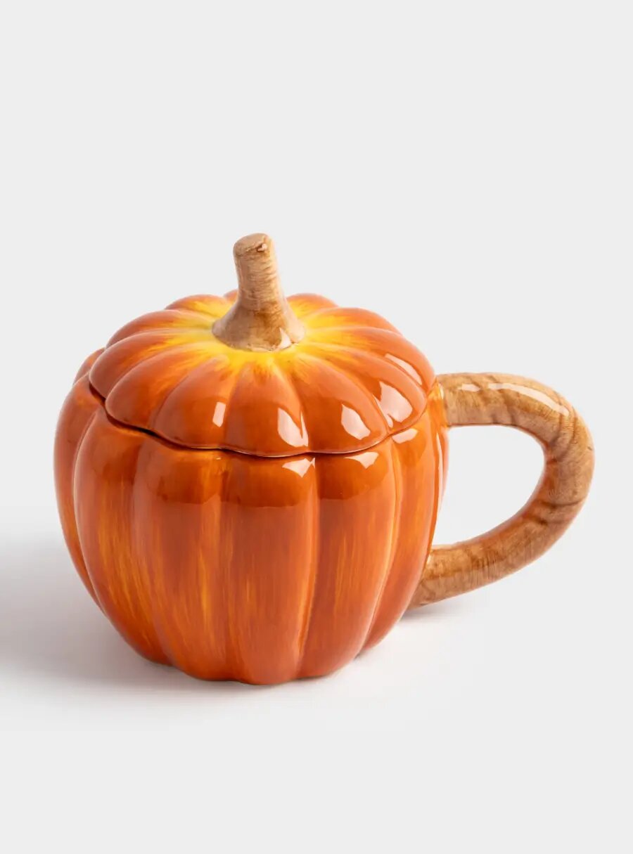 Кружка, 450 мл, с крышкой, керамика D, оранжевая, Тыква, Bright pumpkin