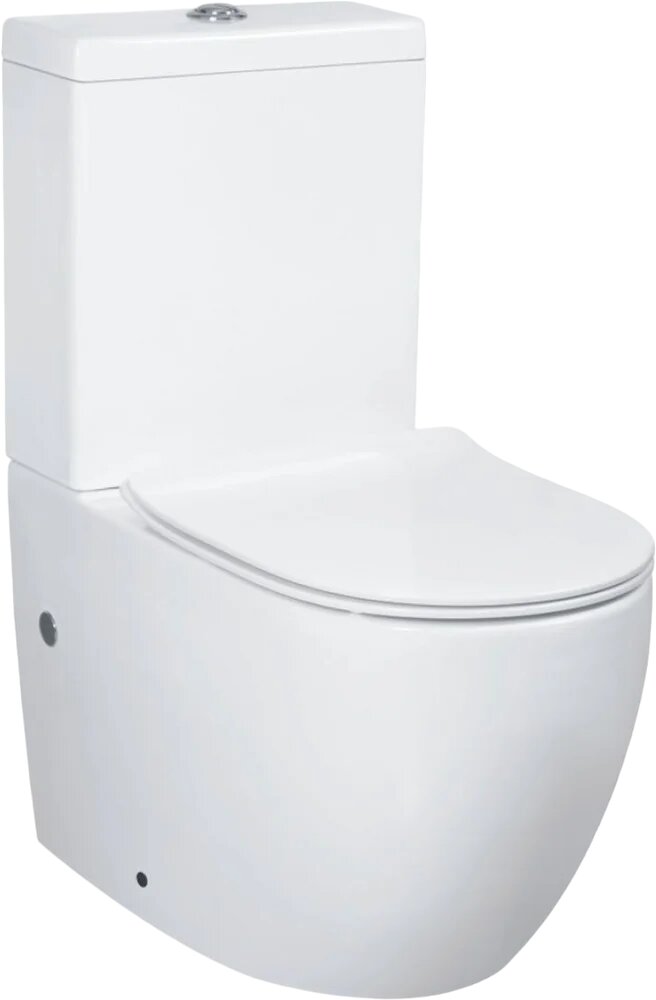 Унитаз-компакт напольный Bauedge Bau Dream Hurricane-2 с микролифтом безободковый фарфоровый квадратный антивсплеск белый с нижним подводом